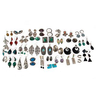 Collection of 42 pairs of stone-set and silver earrings