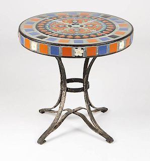A California tile-top wrought iron table