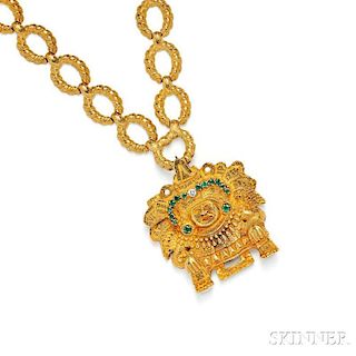 18kt Gold Gem-set Pendant Necklace