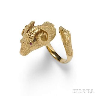 18kt Gold Ram's Head Ring