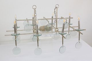 Contemporary Glass &amp; Polished Chrome 8-Light Chandelier, 21st Century