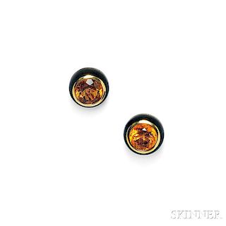 18kt Gold, Citrine, and Ebony Earclips