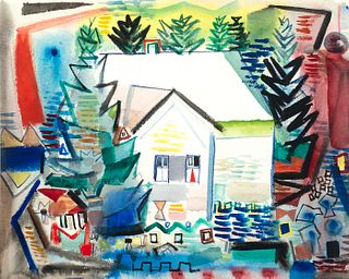 Henry Kallem, Am. 1912-1985, Monhegan House, Watercolor on paper, matted and framed