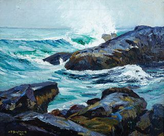 Abraham Bogdanove, Am. 1888-1946, "Monhegan Island Surf" 1931, Oil on canvas, framed
