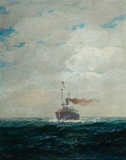 James Gale Tyler, Am. 1855-1932, An American Cruiser at Sea, Oil on canvas, framed
