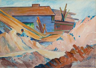 Elwyn George Gowen, Am. 1895-1954, Cambridge - Brick Works, 1940, Watercolor on paper, matted and framed under glass
