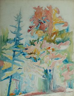 Carl Sprinchorn, Am. 1887-1971, 1] Autumn Trees 2] Springtime, Maine, Woodland, 1] Watercolor on paper, framed under glass 2] Watercolor on paper, fra