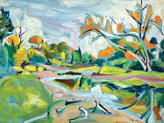 Carl Sprinchorn, Am. 1887-1971, "Logan - Autumn" (Maine Woods) 1944, Oil on board, framed