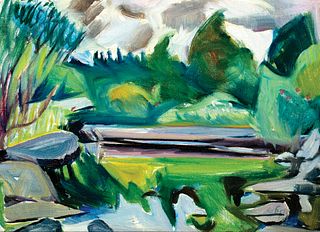 Carl Sprinchorn, Am. 1887-1971, Summer, Shin Pond Maine, Oil on canvas on board, framed