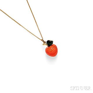 18kt Gold, Carved Coral, and Nephrite Pendant