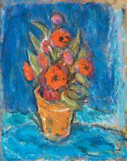 Gustav William von Schlegell, Am. 1884-1950, A Pot of Flowers, Oil on board