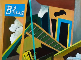 John Louis Laurent, Am. 1921 - 2005, Blue, Oil on canvas, framed