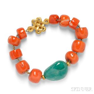 18kt Gold, Emerald, and Coral Bracelet, Paola Ferro