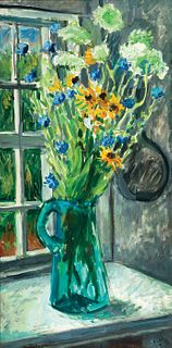 Waldo Peirce, Am. 1884-1970, "Flowers in Kitchen" 1946, Oil on canvas, framed