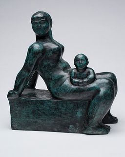 William Zorach, Am. 1887-1966, New Horizon (Study), Bronze sculpture with verdigris patina