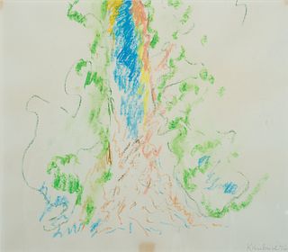 William Kienbusch, Am. 1914-1980, Green and Blue, 1976, Crayon or pastel, matted and framed under glass