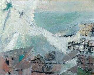 Reuben Tam, Am. 1893-1970, "Breaking Wave" 1948, Oil on board, framed