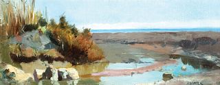 Andrew Winter, Am. 1893 - 1958, Coastal View, Oil on canvasboard, framed