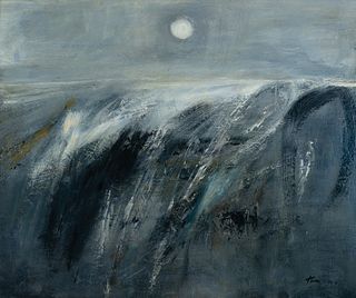 Reuben Tam, Am. 1893-1970, "Deep Night Deep Sea" (Monhegan)1952, Oil on board, framed