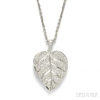 18kt White Gold and Diamond Leaf Pendant