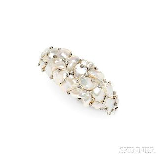 14kt White Gold, Baroque Freshwater Pearl, and Diamond Bracelet