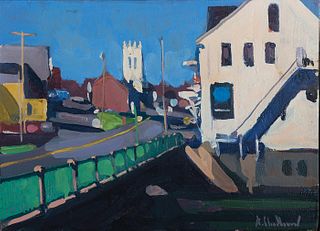 Alfred Chadbourn, Am. 1921-1998, "The Bridge - Damariscotta" 1979, Oil on canvas, framed