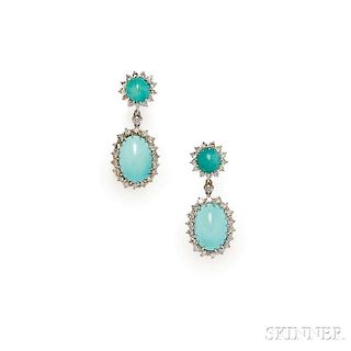 14kt White Gold, Turquoise, and Diamond Day/Night Earpendants