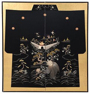 Large Two Panel Japanese Embroidered Screen