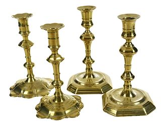 Two Pairs Georgian Style Brass Candlesticks