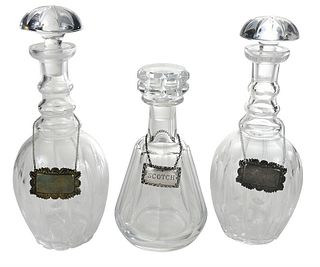 Three Cut Glass Decanters with Tags
