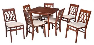 Mahogany Folding Card Table, Seven Folding Chairs