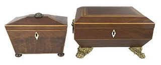 Brass Mounted Sewing Box and Tea Caddy