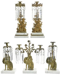 Five Brass and Glass Prism Girandoles
