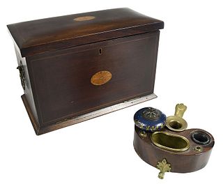 Mahogany Brass Mounted Letter Box and Inkwell