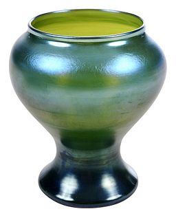 Quezal Blue Iridescent Art Glass Vase