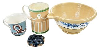 Four Ceramic Items, Mocha and Yellowware