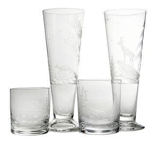 16 Piece Queen Lace Style Etched Glassware