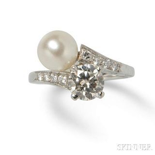 Platinum, Diamond, and Cultured Pearl Bypass Ring