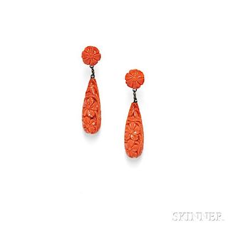 Carved Coral Earpendants
