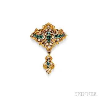 Antique Gold, Emerald, and Split Pearl Brooch