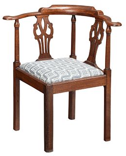 Chippendale Figured Mahogany Corner Chair