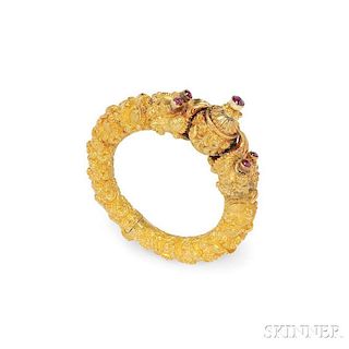 Gold Gem-set "Makara-head" Bracelet