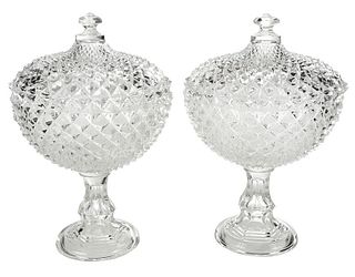 Pair of Sawtooth Pressed Glass Pedestal Urns