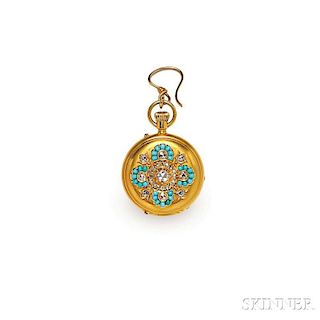 Antique 18kt Gold, Turquoise, and Diamond Hunting Case Pocket Watch