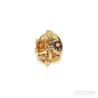 Antique Tricolor Gold and Diamond Pendant/Brooch