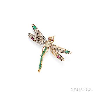 18kt Gold Gem-set Dragonfly Pendant/Brooch