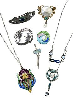 Seven Pieces Art Nouveau Style Jewelry