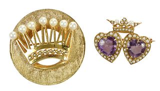 Two 14kt. Gemstone Brooches
