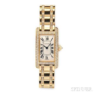 Lady's 18kt Gold and Diamond "Tank Americaine" Wristwatch, Cartier