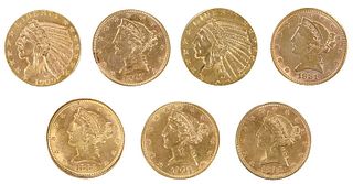Seven $5 Gold Coins